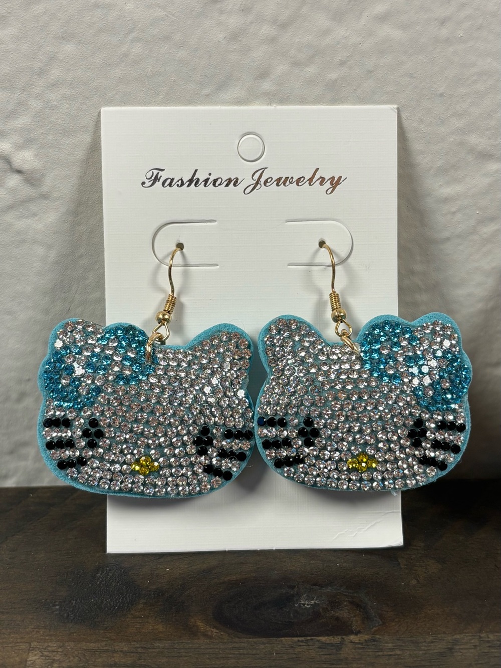 Fashion Jewelry Crystal Hello Kitty Style Dangle Earrings Blue Purple Bling - Picture 5 of 8